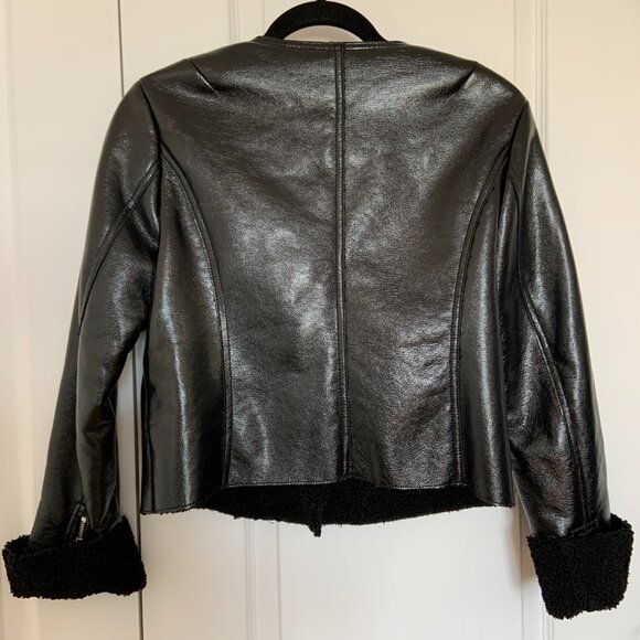 Women's Michael Kors Faux Leather Shearling Moto Jacket Black Size S - Picture 10 of 15